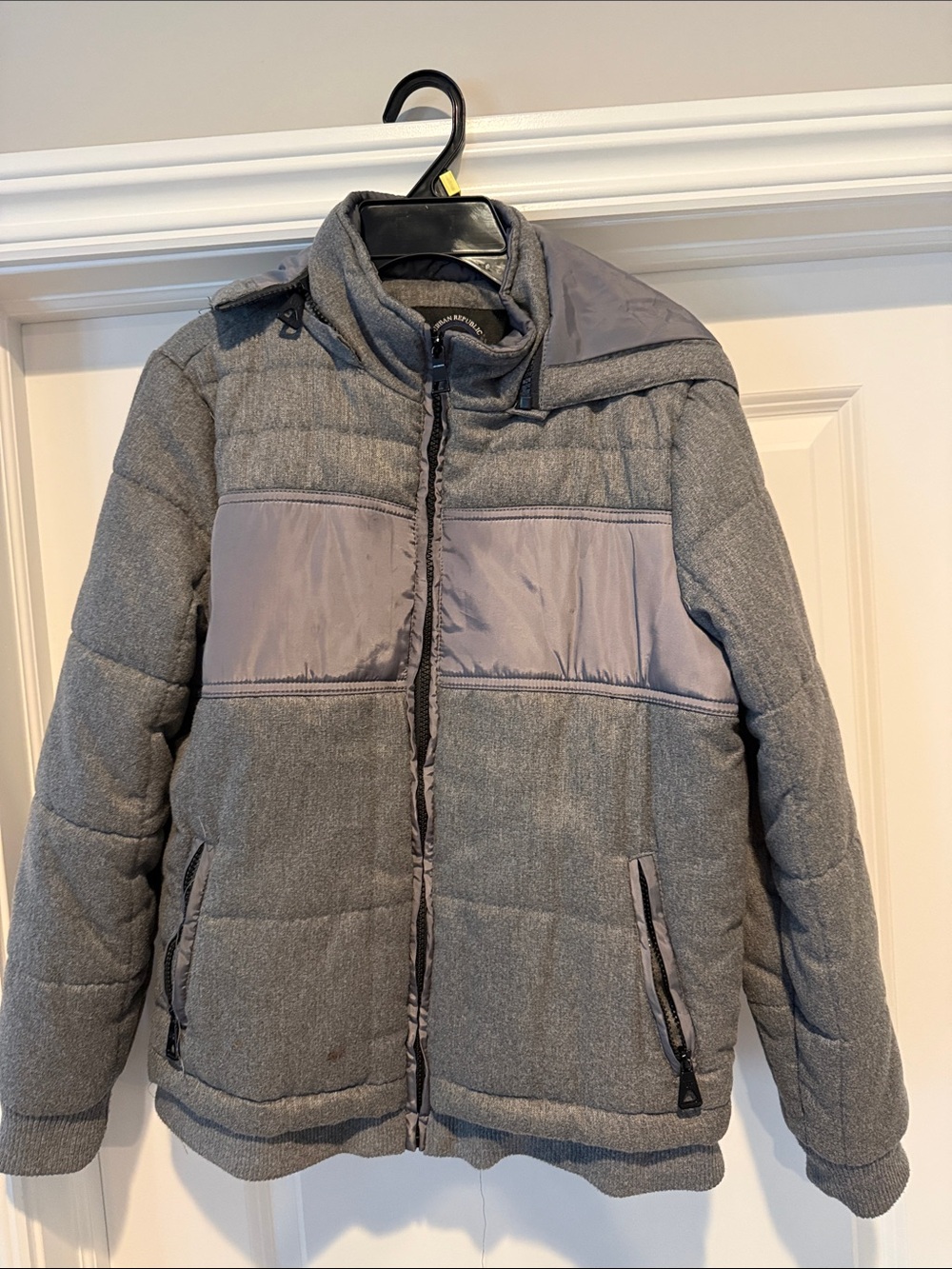 Boys Quilted Gray Puffer Jacket with Stand Collar